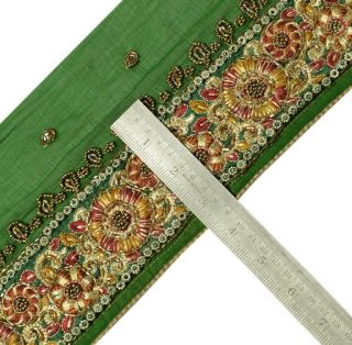 Vintage Saree Sewing Trim Indian Craft Border Beaded Embroidered Green Lace 4