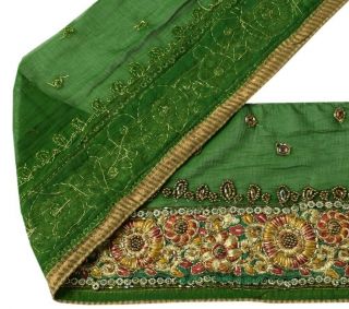Vintage Saree Sewing Trim Indian Craft Border Beaded Embroidered Green Lace 5