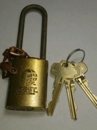 Vintage Best Sfic Padlock & Chain W/high Security Wg Keyway W/2 Op - 1 Con Keys