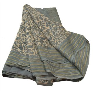 Sanskriti Vintage Grey Saree Pure Chiffon Silk Printed Sari Decor Craft Fabric 7
