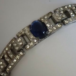 Vintage Art Deco Sapphire Blue Crystal Paste Rhinestone Bracelet
