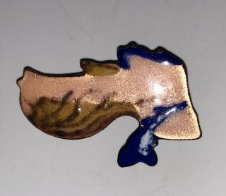 Vintage Mid - Century Modernist Abstract Fish Jumping Enameled Copper Pin Brooch
