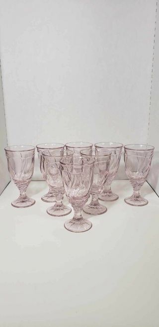 Set Of 8 Vintage Noritake Sweet Swirl Pink Crystal Wine Goblets 8 Oz.
