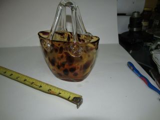 Vintage Murano Style Hand Blown Studio Art Glass Purse - Vase - Handbag - Planter