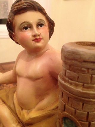 Vintage Italian Wooden Cherub With Lighthouse Candle Holder