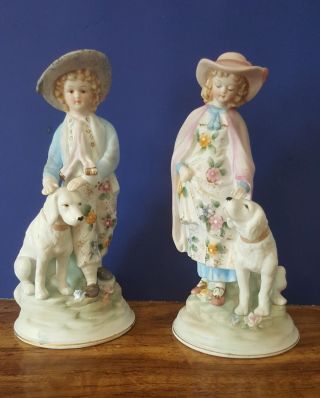 Sandrea Vintage Handpaited Porcelain Japan Figure Of Women With Dog Set Of 2