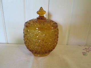 Vintage Fenton Glass Amber Covered Candy Dish Daisy And Button 4 " Diam 6 " Tall