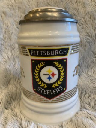Vintage Pittsburgh Steelers Beer Stein With Metal Football Lid