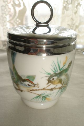 Vintage Royal Worcester Porcelain Egg Coddler Bird Pattern Made England