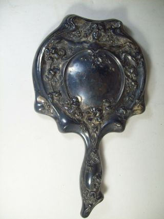 Vintage Art Nouveau Silverplate 3 Piece Dresser Or Vanity Set 2 Brushes & Mirror 3