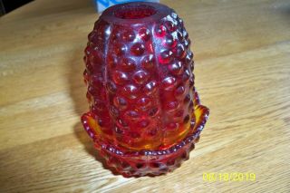 Vintage Fenton Ruby Red Amberina Hobnail Glass Fairy Lamp Light Candle Holder