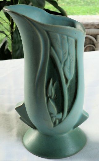 Vtg Roseville Silhouette Pattern Art Pottery Blue Green Matte Glaze Vase 782 - 7 "