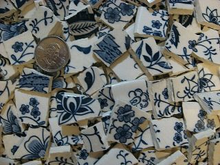 125 Blue & White Heritage Vintage Broken China Mosaic Plate Tiles From Japan 3