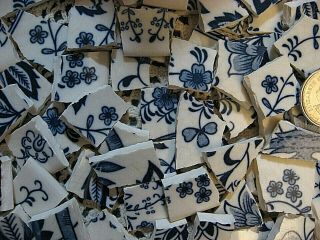 125 Blue & White Heritage Vintage Broken China Mosaic Plate Tiles From Japan 4