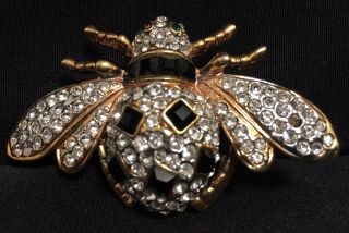 Vintage Bumble Bee Goldtone Rhinestone Large Pin Brooch Missing 2 Stones