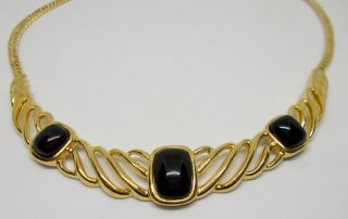 Vintage Trifari Necklace Gold Tone Black Enamel Signed