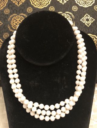 Necklace White Milk Glass 3 Strand Beads Vintage Estate 1960’s