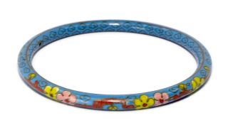 Vintage Cloisonné Bracelet,  Floral On Turquoise Ground,  Pink,  Yellow,  Green,  Red