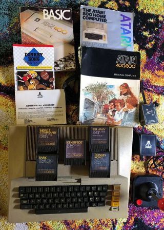 Atari 800 Computer Bundle Manuals Joystick Game & Basic Cartridges 1982 Pac Man
