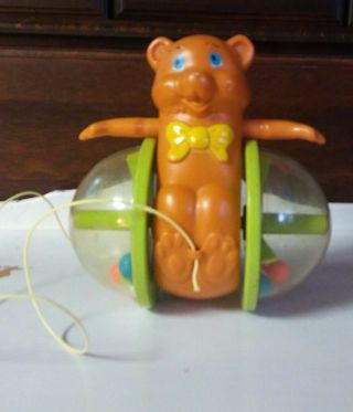 1978 Fisher Price 642 Pull Toy Bear Poppin Balls Kids Vintage Pull Toy