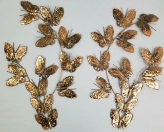 2 Vintage Copper Butterfly Wall Sculpture Mid - Century Modern C.  Jere Style