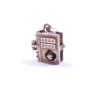 Vintage Charm Bookworm Book Opens To Worm 925 Sterling Silver 2.  3g