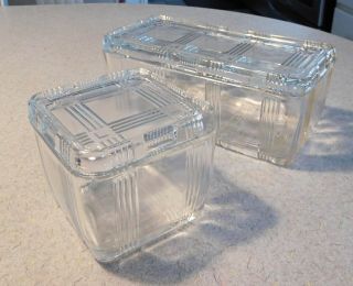 Vintage Set Of Hazel Atlas Criss - Cross Covered Glass Refrigerator Dishes
