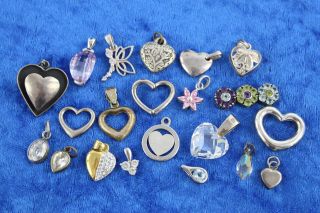 20 X Vintage.  925 Sterling Silver Heart Pendants Inc.  Cz,  Crystal,  Engrave (41g)