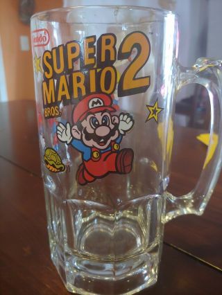 1989 Mario Bros 2 Glass Tall Mug Cup Nintendo Vintage