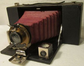 1910 Antique Kodak No.  3 - A Model A Folding Brownie W/ Maroon Bellows Great Cond