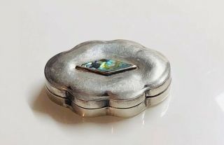 Vintage Taxco Mexico Sterling Silver Abalone Shell Pill Box Signed