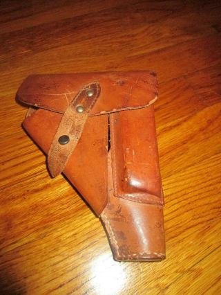 Vtg Brown Leather Pistol Holster For Walther Pp Ppk & Others