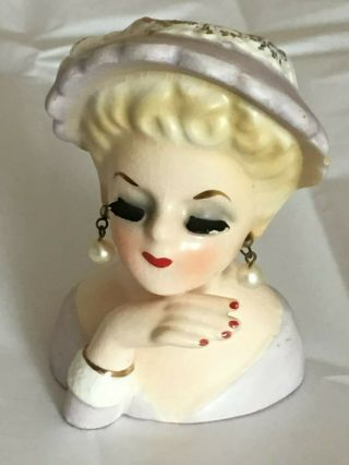Vintage Inarco Mini Lady Head Vase E - 774 Blonde Hair Upswept Hand 1963