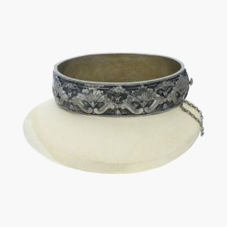 Vintage / Sterling Silver Mid Century Floral Hinged Bangle / Bracelet 7“ (25g)