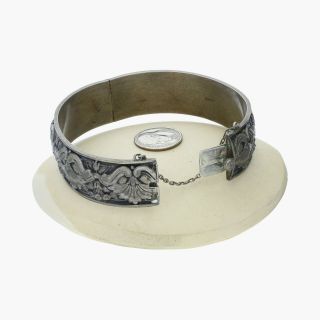 vintage / sterling silver mid century floral hinged bangle / bracelet 7“ (25g) 2
