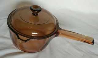 Vintage Pyrex Corning Vision Ware Glass Sauce Pan Pot Amber Brown 1l W/ Lid V1c