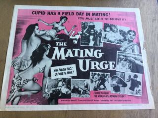 1959 Vtg 22x28 Half Sheet Movie Big Lobby Film Poster The Mating Urge