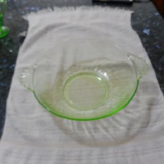 Vintage Elegant Green Depression Glass Small Bowl Fan Handles