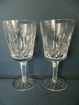 C Two (2) Vintage Waterford Crystal Lismore Water Goblets 6 - 7/8 " Euc