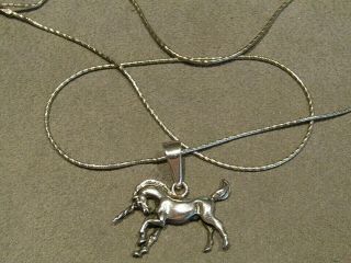 Vintage Sterling Silver Unicorn Pendant Necklace 18 "