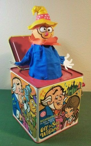 Vtg Htf 1950s Mattel Off To See The Wizard Of Oz Tin Jack In The Box Scarecrow