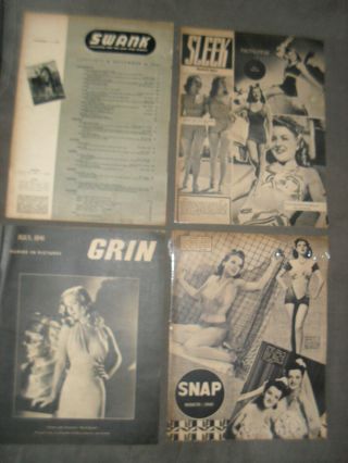 4 Vintage Mens Magazines 1941 1942 Pinups Girly Grin Snap Sleek Swank