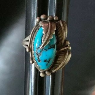 Vintage Native American Navajo Turquoise Sterling Silver 925 Feather Ring Sz 9.  5