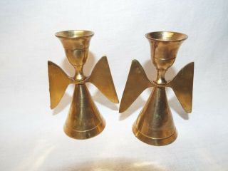 Vintage Set Of 2 Brass 4 " Angel Candle Holders India Cute
