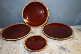 3 Vintage Hull Pottery Brown Drip Dinner Plates Made In Usa 10 - 1/2 " Oven Proof