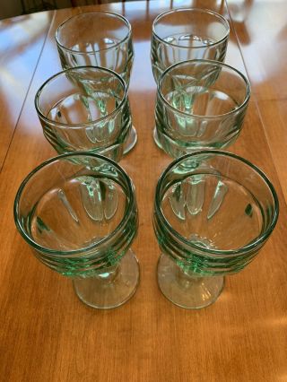 6 Vintage Libbey Duratuff Glass Goblets - Spanish Green
