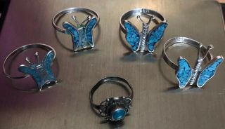 Vintage Mexico Taxco 925 Sterling Silver Turquoise Rings 4 Butterfly Approx 7.  7g