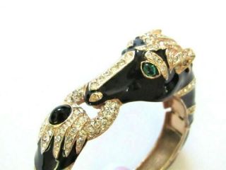 Vintage Horse Head Black Enamel Pave Rhinestone Hinged Bangle Bracelet