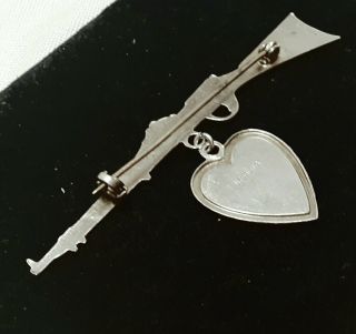 Vintage WWII WW2 Era Sterling Sweetheart Rifle Heart Pin Pinback Button 2