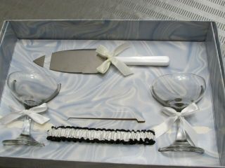 Vintage Treasure Masters Wedding Set 1973 Cake Knife Glasses Garter